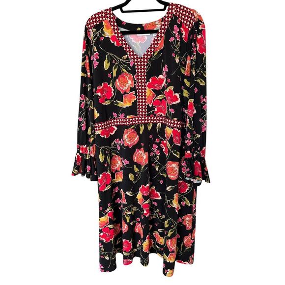 Susan Graver Regular Printed Liquid Knit Split Neck Midi Dress in Size 2X - Picture 1 of 6